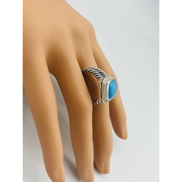 David Yurman Albion 11mm Turquoise & Diamond Ring Size 6 - Picture 2 of 6